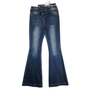 NWT KDF Flare Leg Jeans Women's 8 Denim Tie Belt 28x32" Paperbag Waist High Rise